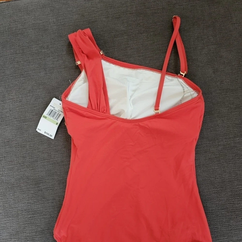 Michael Kors One Shoulder Convertible Gold Plate One Piece wimsuit Size 8